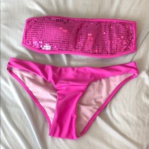 pink sparkly bandeau bikini